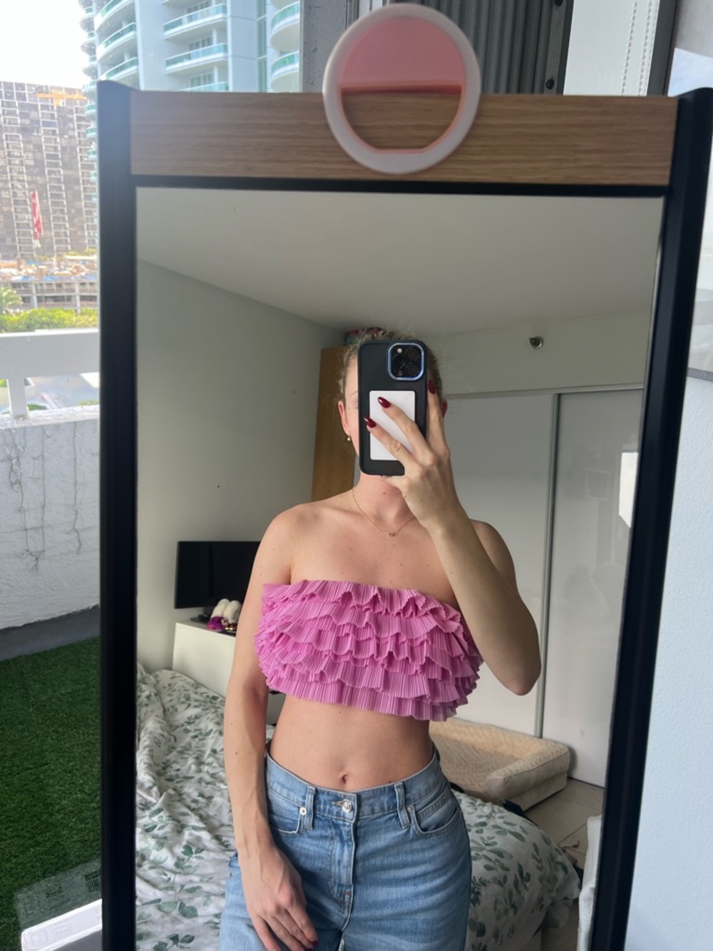 Zara Pink Ruffle Strapless Crop Top